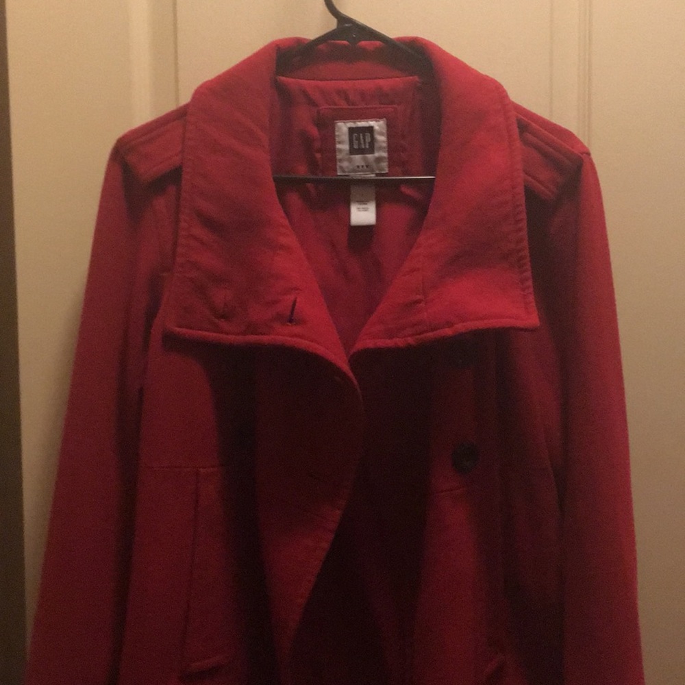 Red old Navy funnel neck military style peacoat